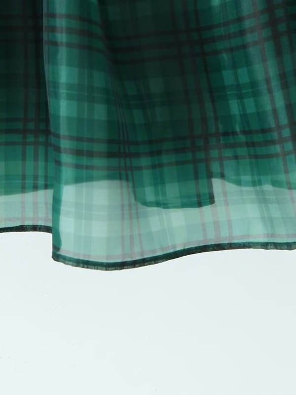 Plaid Pleated A-Line High Waisted Square-Neck Mini Dresses