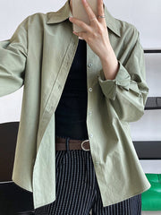 Simple Loose Long Sleeves Buttoned Solid Color Lapel Collar Blouses&Shirts Tops