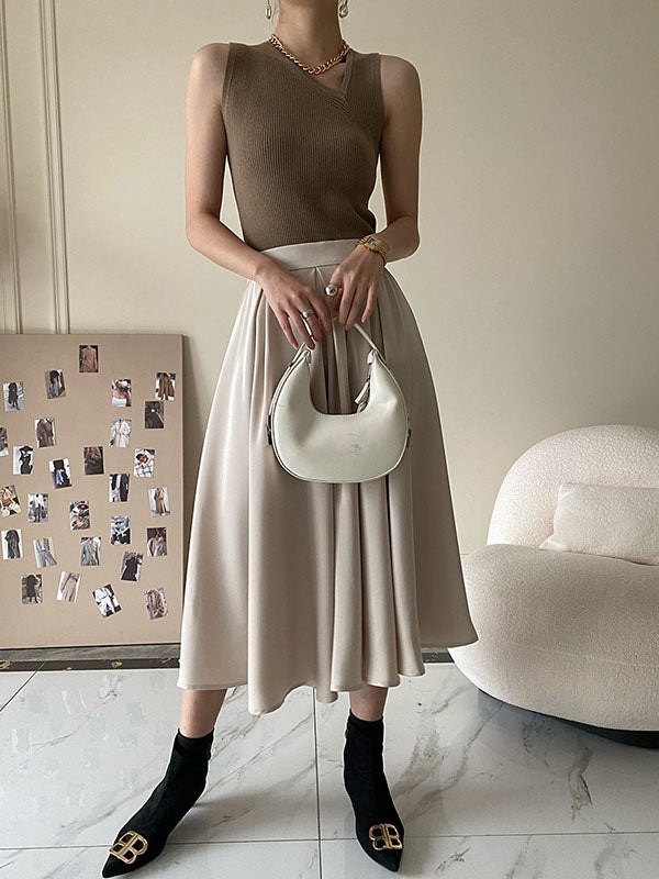 Asymmetric Solid Color Sleeveless V-Neck Vest Top