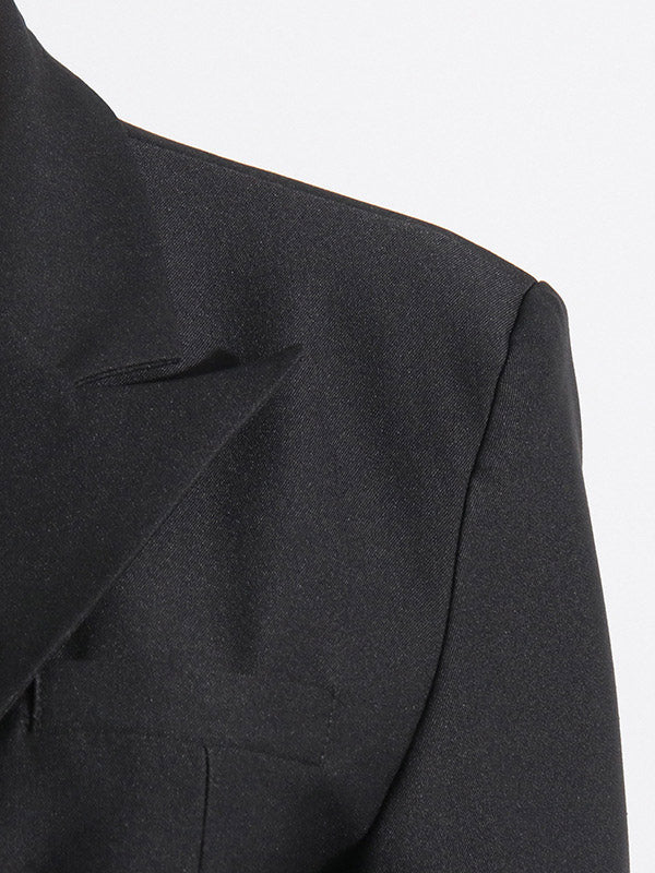 Asymmetric Solid Color Split-Joint Zipper Irregularity Long Sleeves Notched Collar Outerwear Blazer