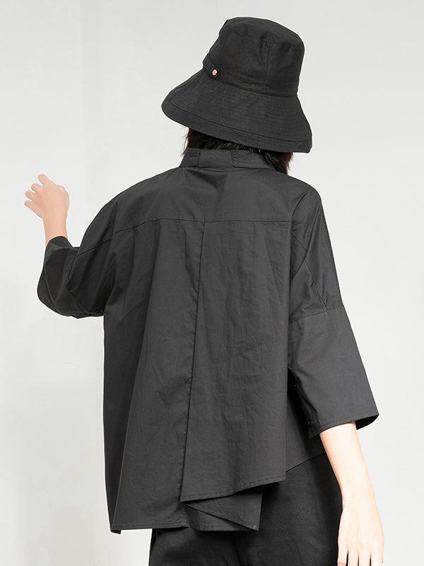 Leisure Loose Irregularity Solid Color Polo Blouses&Shirts Tops
