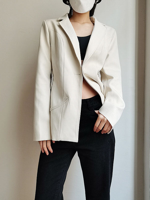 Casual Loose Long Sleeves Sequined Tasseled Hollow Shiny Notched Collar Outerwear Blazer