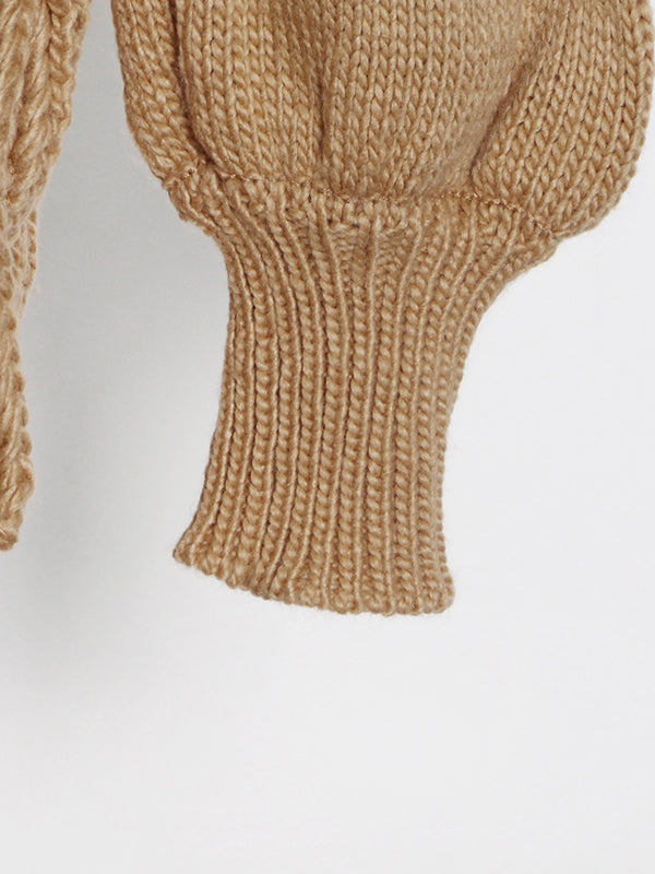 Original Long Sleeves Loose Hollow Solid Color V-Neck Sweater Tops