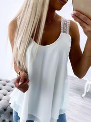 Solid Color Loose Sleeveless U-Neck Vest Top