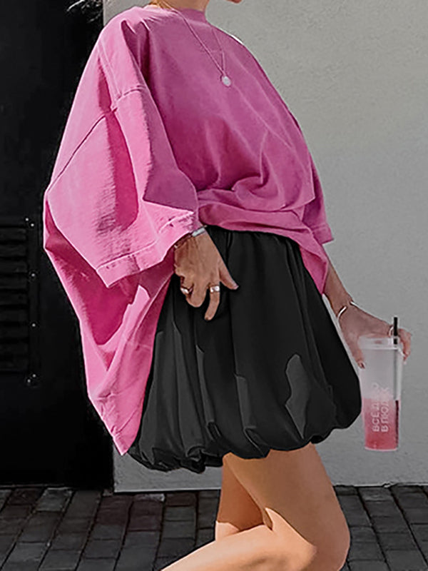 Pleated Solid Color Split-Joint A-Line Loose Skirts Bottoms