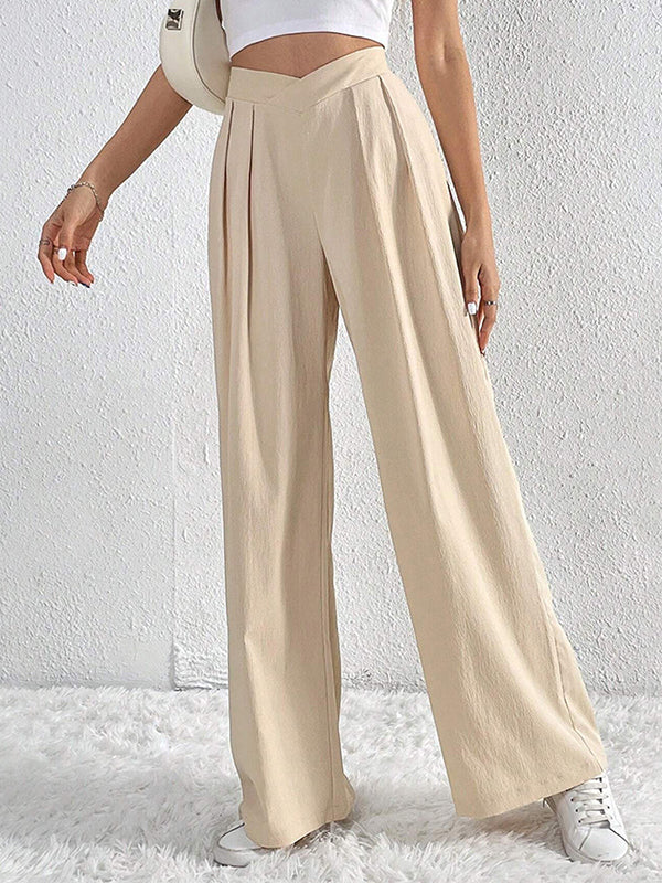Pleated Solid Color Loose Wide Leg Trousers Pants