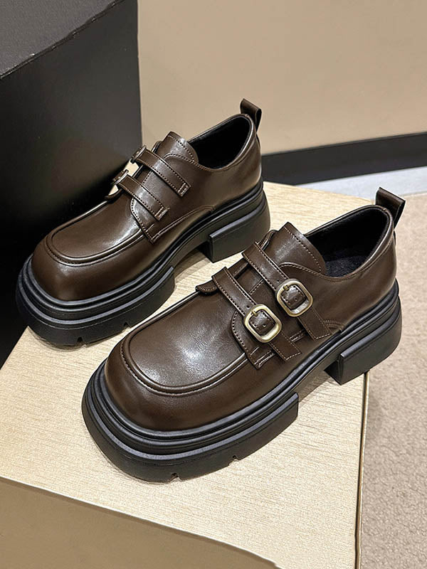 Belt Buckle Round-Toe Split-Joint Platform Shoes Mary Janes
