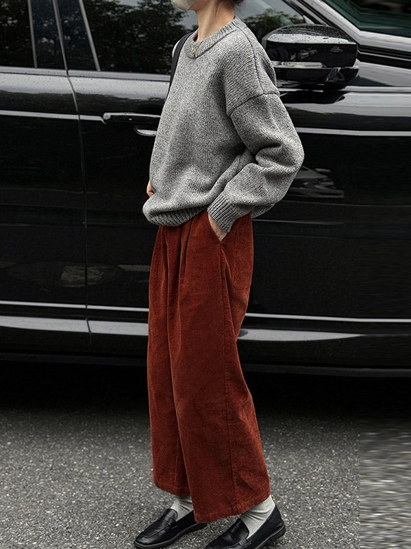 Elasticity Pleated Split-Joint High Waisted Loose Trousers Pants
