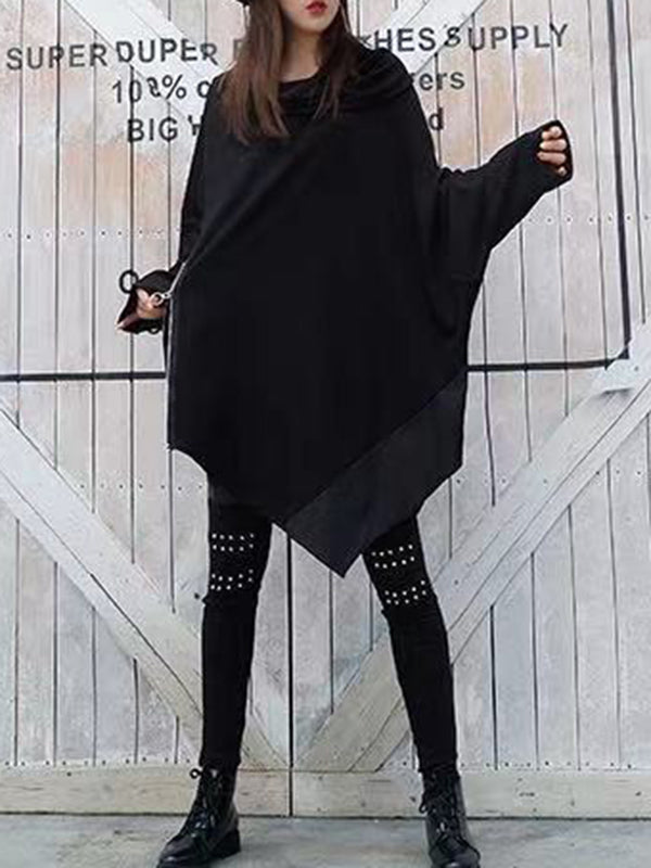 Asymmetric Split-Joint Zipper Batwing Sleeves Loose Heaps Collar Sweatershirt
