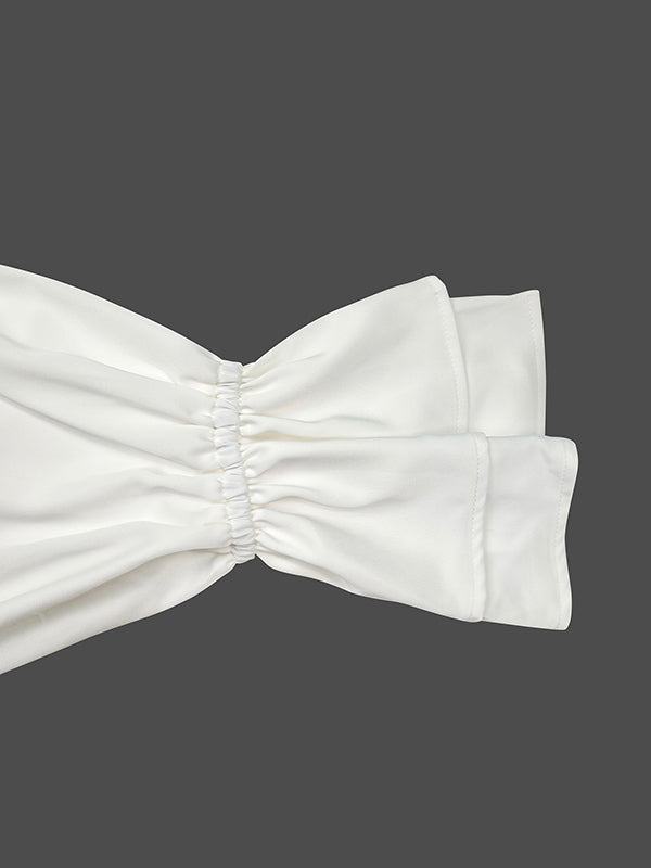 Double Layered Elasticity Solid Color Tied Flared Sleeves Long Sleeves V-Neck Blouses&Shirts Tops