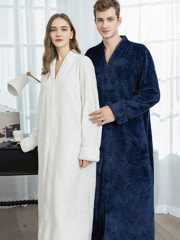 Comfortable Solid Flannel Pajama Robe