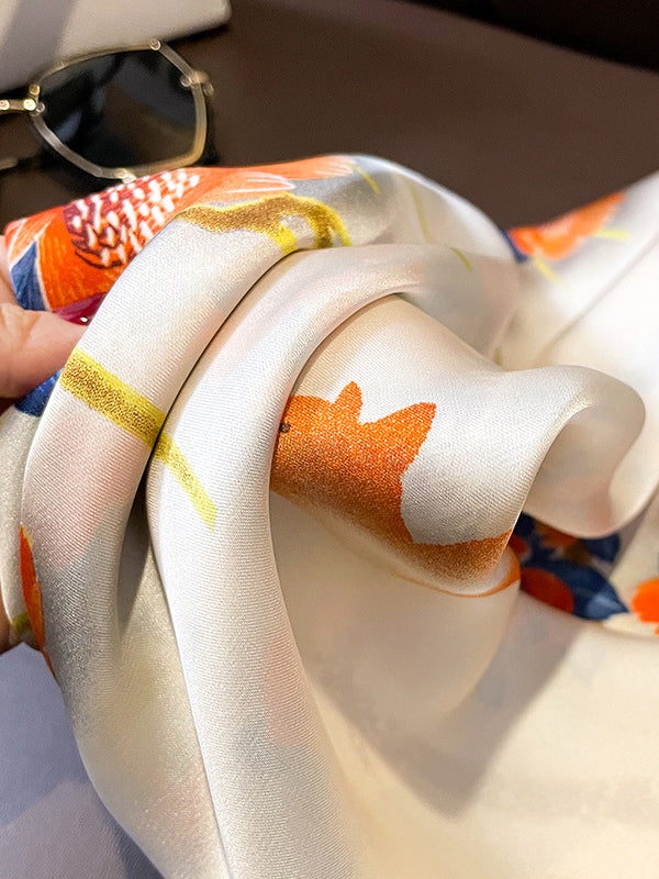 Floral Printed Contrast Color Shawl&Scarf