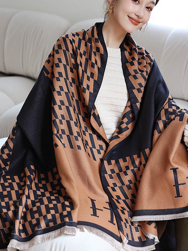 Vintage Printed Tasseled Imitated Cashmere Scarf