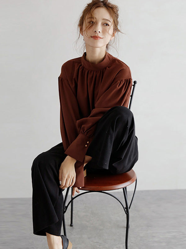 Urban Solid Color Light Maturity Puff Sleeve Shirt