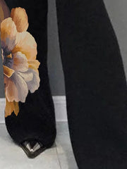 Flower Print High Waisted Loose Trousers Pants