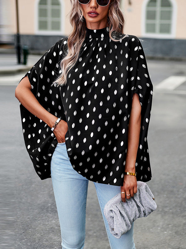Bandage Polka Dot Loose Round-Neck Blouses&Shirts Tops