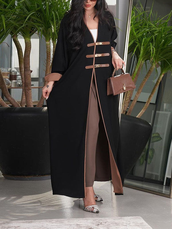 Contrast Color Muslim Split-Joint Loose V-neck Muslim Abaya Cover-Ups Tops