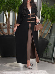 Contrast Color Muslim Split-Joint Loose V-neck Muslim Abaya Cover-Ups Tops