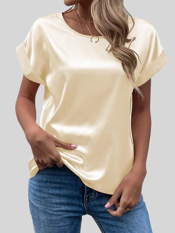 Solid Color Loose Short Sleeves Round-Neck T-Shirts Tops