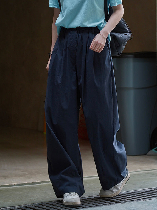 Pleated High Waisted Wide Leg Trousers Casual Pants Bottoms