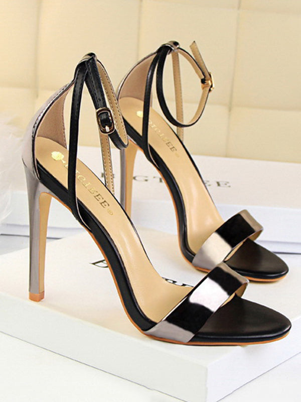 Belt Buckle Open Toe Shiny Split-Joint Sandals Pumps Sandals