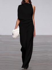 Urban Asymmetric Solid Color One Shoulder Top And Pants Set