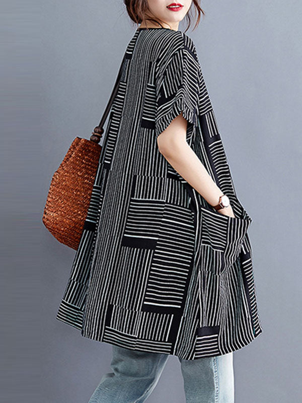 Striped Loose Short Sleeves Round-Neck T-Shirts