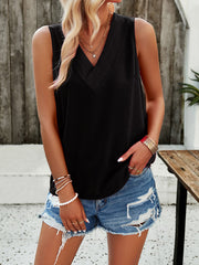 Solid Color Split-Joint Loose Sleeveless V-Neck Vest Top