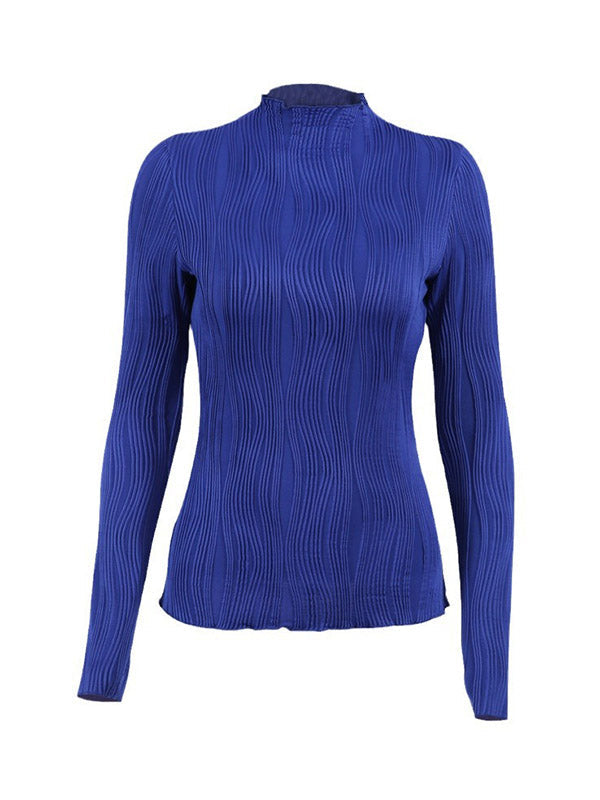 Solid Color Long Sleeves Skinny Mock Neck T-Shirts Tops