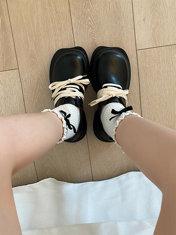 Lace-Up Round-Toe Split-Joint Platform Shoes Mary Janes