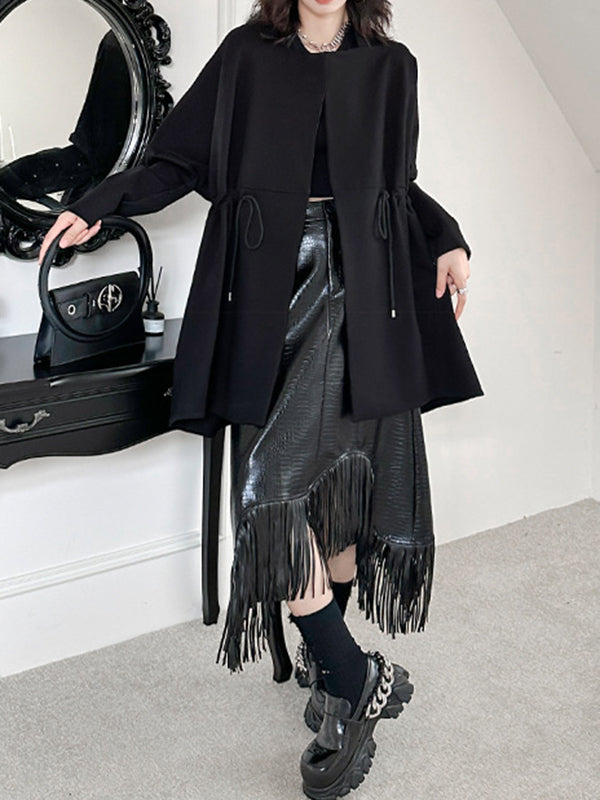 Drawstring Solid Color Long Sleeves Loose Square-Neck Trench Coats Outerwear