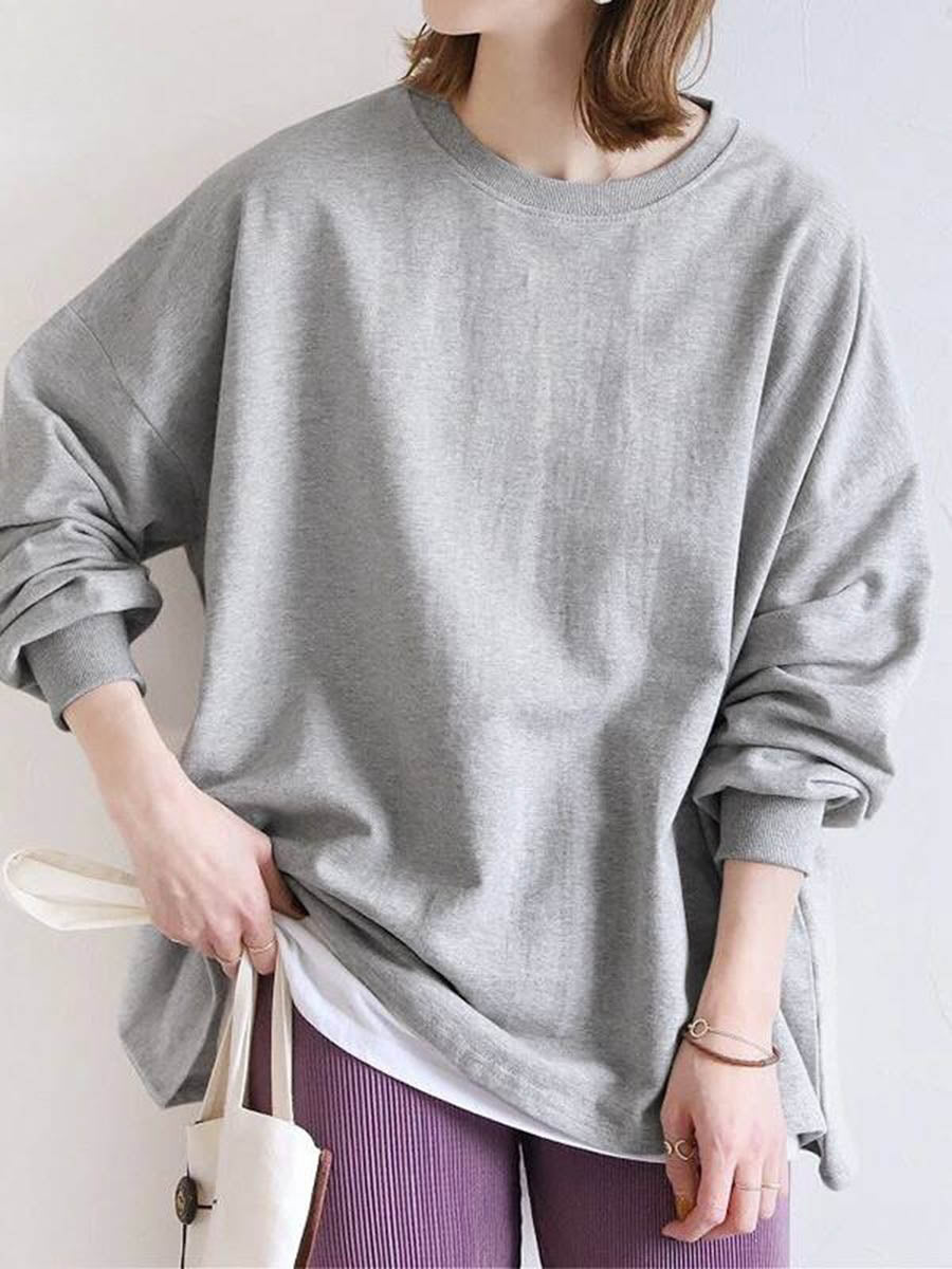 Solid Color Long Sleeves Loose Sweatshirt Tops