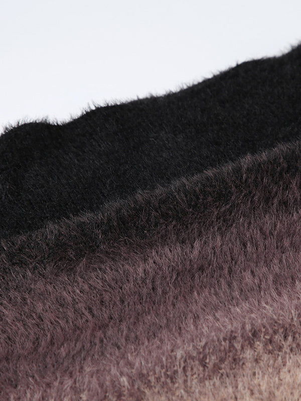 Gradient Split-Joint Velvet Long Sleeves Loose Off-The-Shoulder Sweater Tops