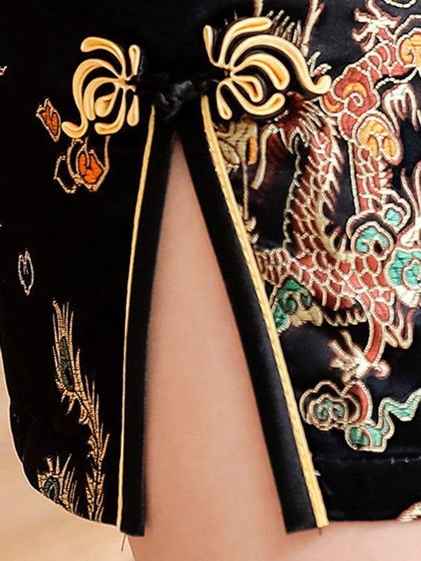 Original Floral Printed Stand Collar Sleeveless Short Cheongsams