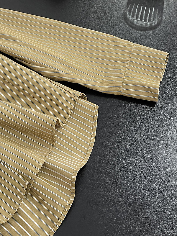 Asymmetric Split-Joint Striped Long Sleeves Loose Lapel Blouses