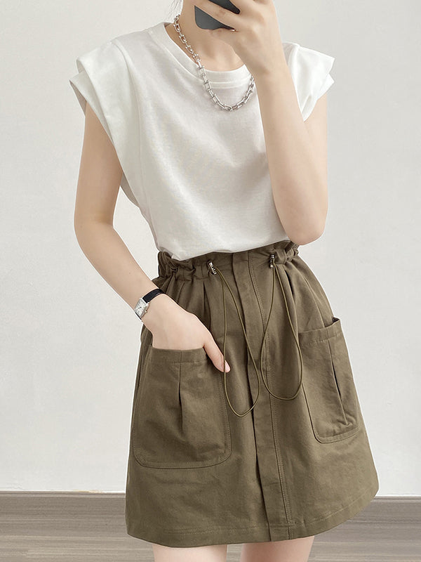Split-Joint Loose Sleeveless Round-neck T-Shirts Tops