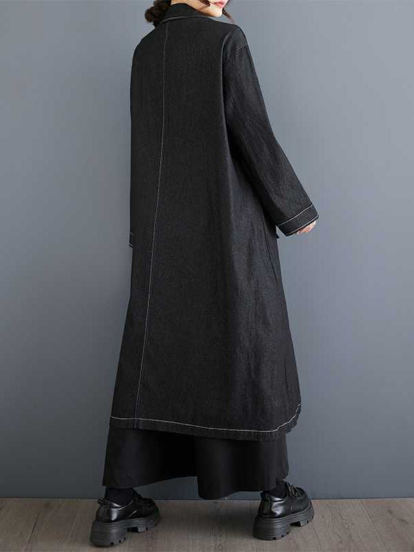 Buckle Pockets Solid Color Split-Joint Long Sleeves Loose Notched Collar Trench Coats Outerwear