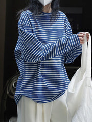 Striped Long Sleeves Round-neck T-Shirts Tops