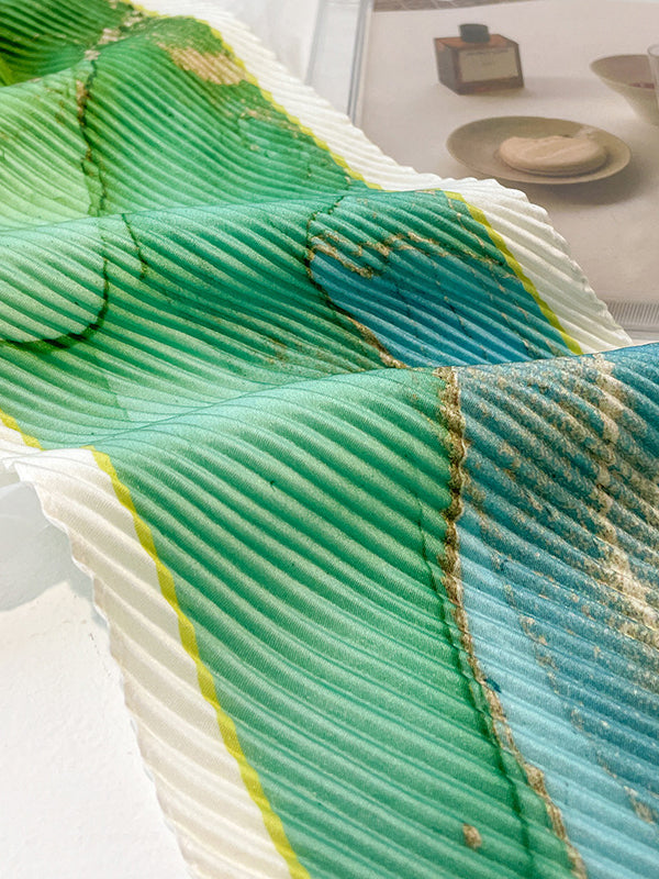Vintage Tie-Dyed Silk Imitation Pleated Scarf