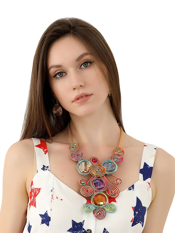 Geometric Artisan Gemstone Wirework Necklace & Earring Set