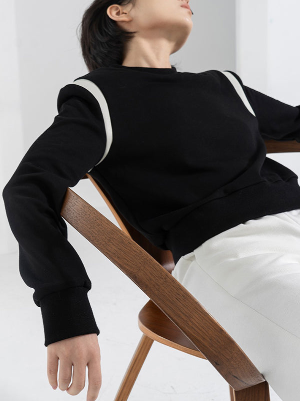 Contrast Color Long Sleeves Loose Round-Neck Sweatshirt Tops