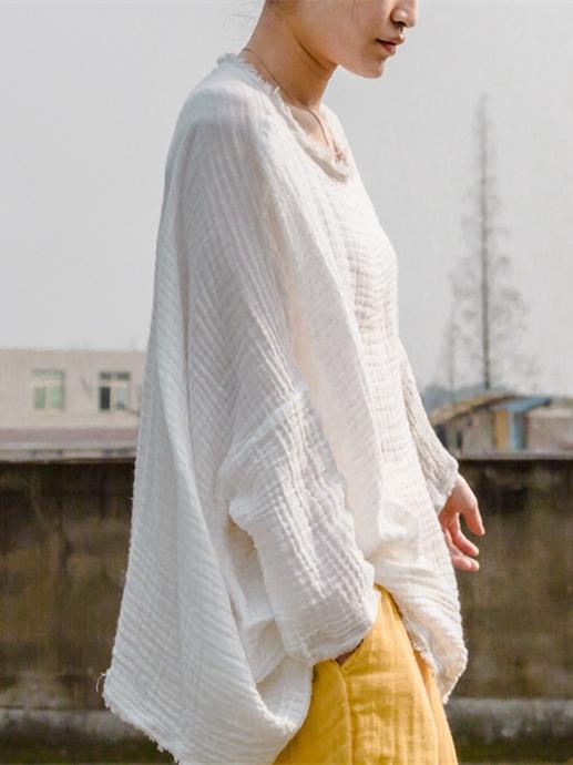 White Fringed Cotton T-shirt