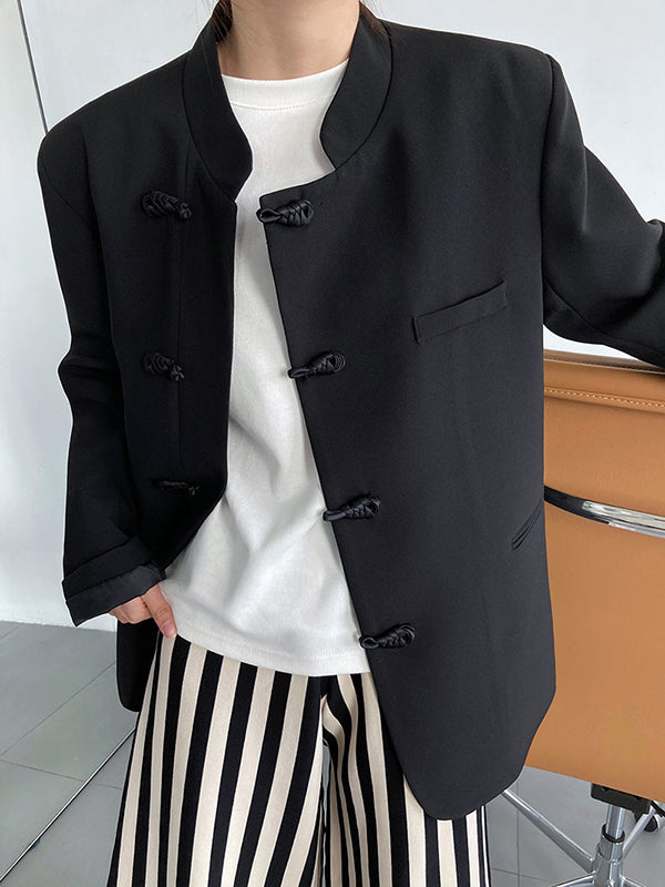 Vintage Loose Black White Buttoned Blazer