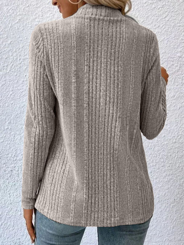 Long Sleeves Loose Solid Color Collarless Cardigan Tops