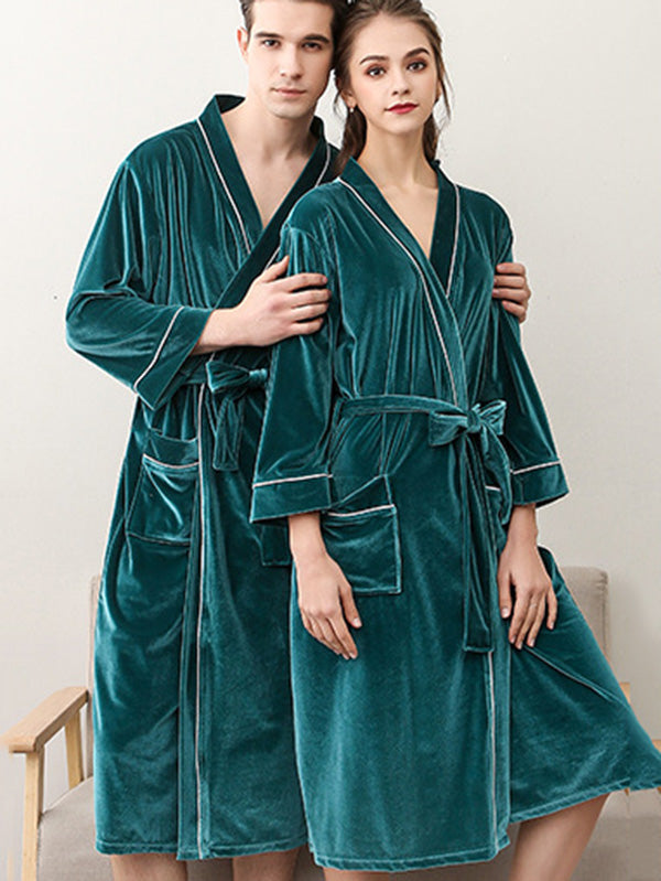 Comfortable Solid Bandage V-Neck Pajama Robe