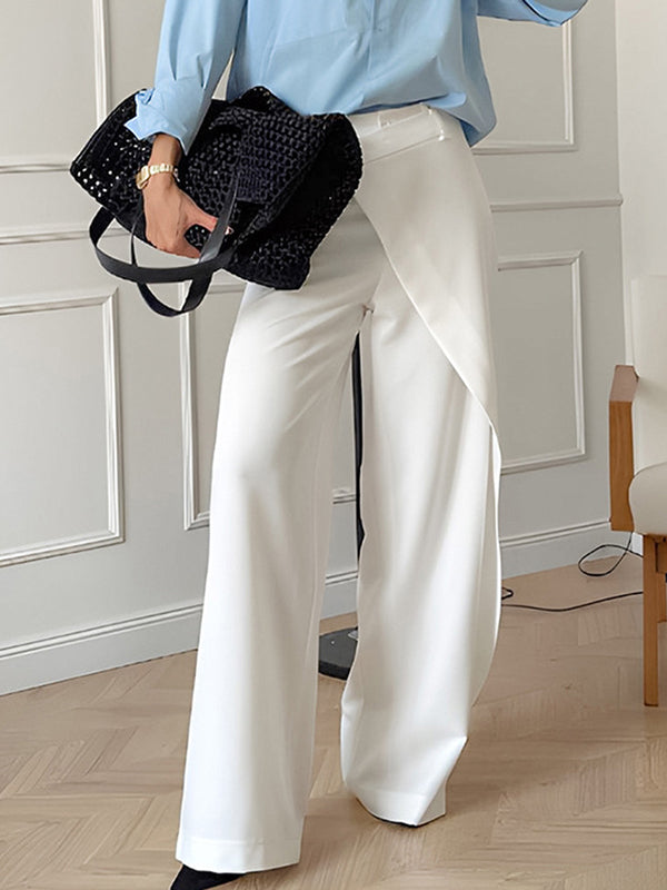 Asymmetric Solid Color Split-Joint Loose Straight Leg Trousers Suit Pants
