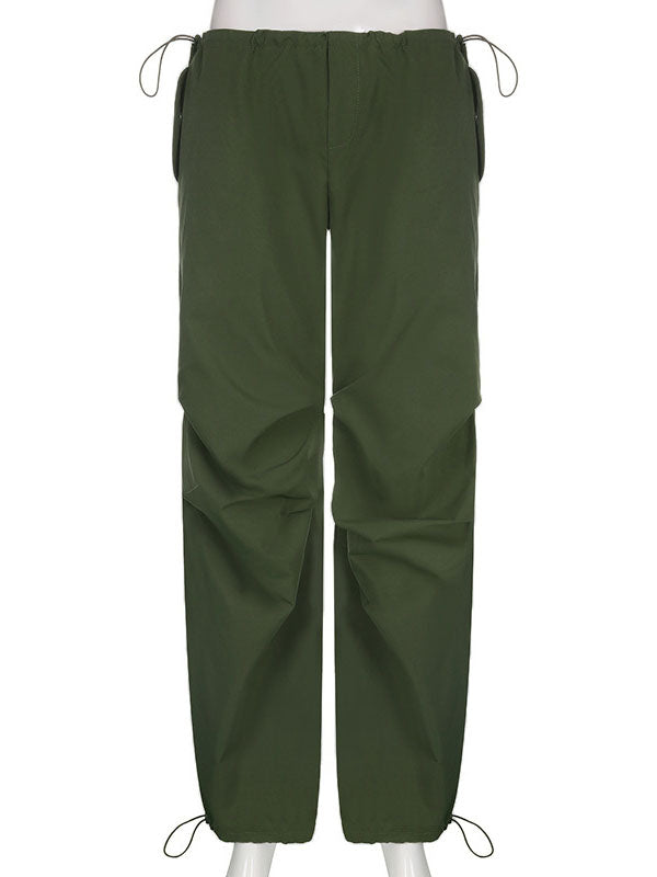 Drawstring Pleated Solid Color High Waisted Loose Trousers Pants