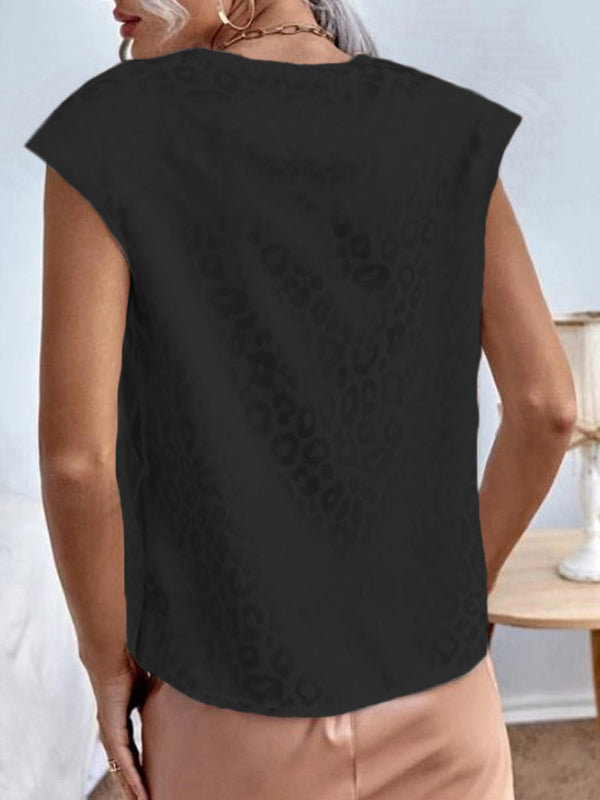 Leopard Split-Joint Loose Plus Size Round-neck T-Shirts Tops