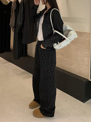 Polka-Dot Printed Split-Joint High Waisted Loose Trousers Pants