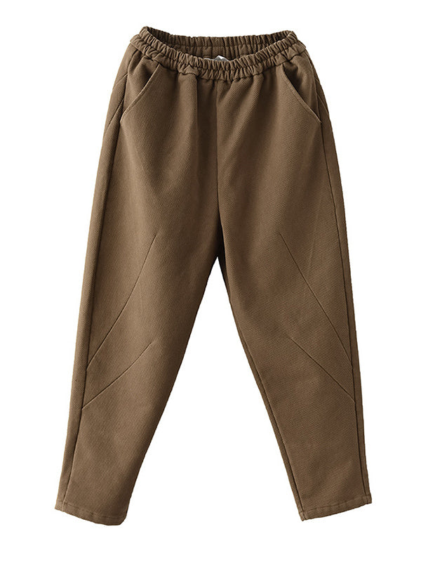 Thicken Velvet Elasticity Solid Color  Casual Pants